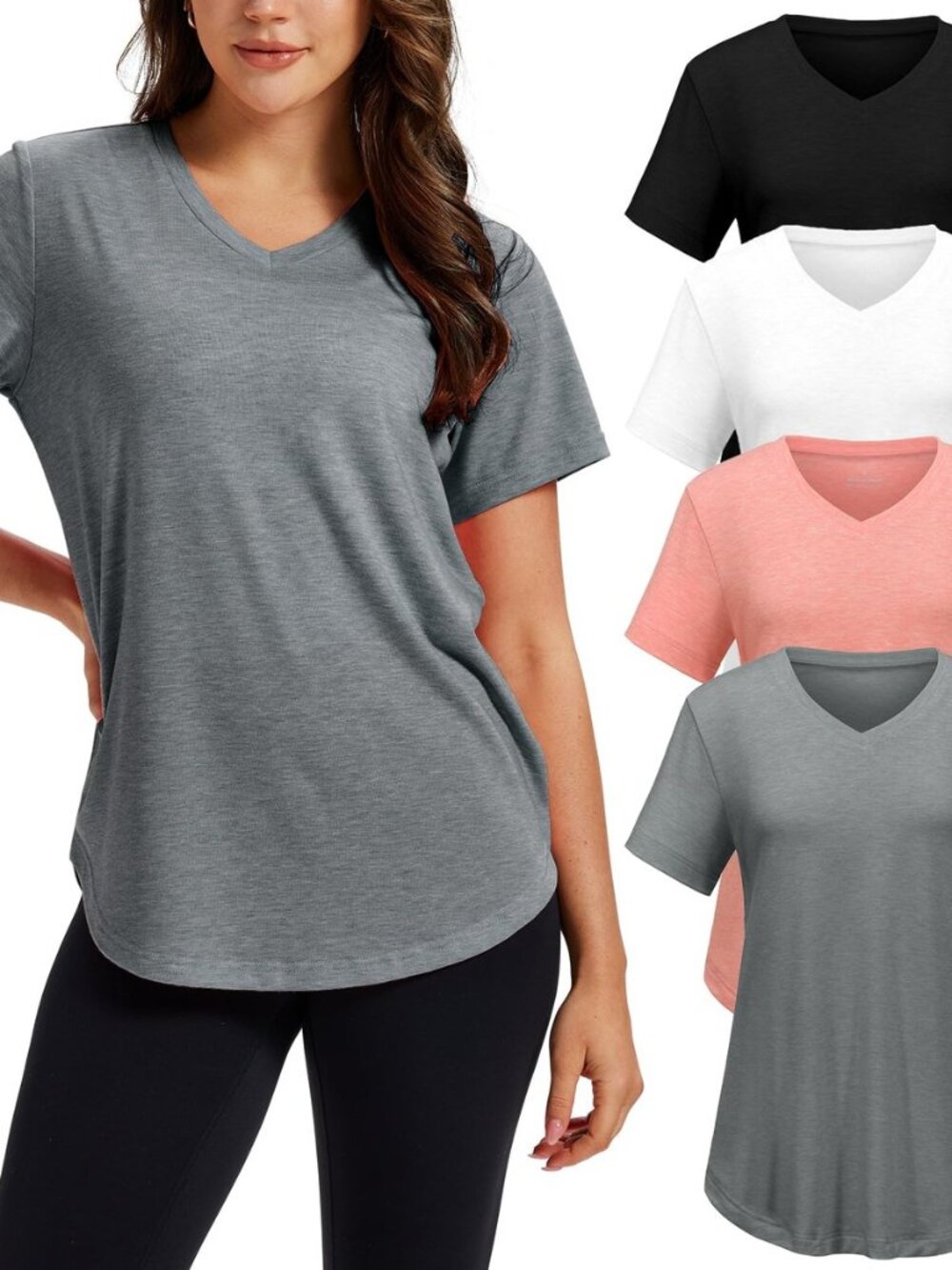 4 Pack V Neck T Shirts for Women Short Sleeve Plus Size Summer Tops